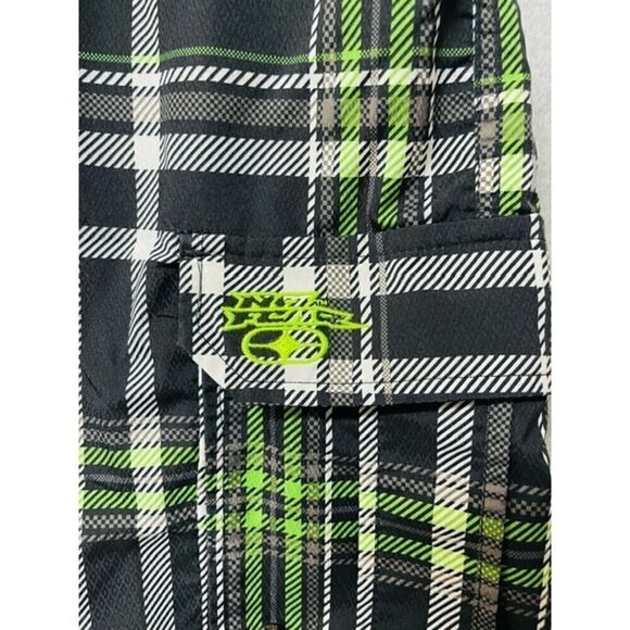 VINTAGE 2010's NO FEAR Board Shorts Swim Trunks Neon Green Black Size 14 - Picture 2 of 5